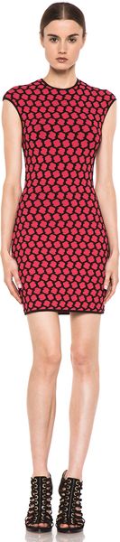 Alexander McQueen 3D Jacquard Honeycomb Knit Dress in Red - Lyst