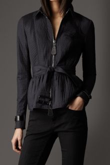 Burberry Peplum Detail Ribbed Quilt Jacket - Lyst