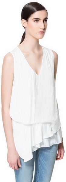 zara pleated top white