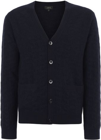 A.P.C. Navy V-neck Wool Cardigan - Lyst