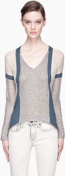 Helmut Lang Grey and Slate Blue Color-Blocked Compact Borders Sweater - Lyst