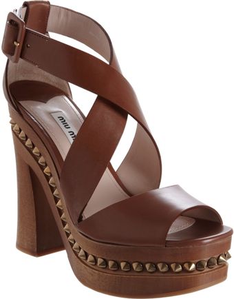 Miu Miu Criss Cross Front Studded Midsole Platform Sandal - Lyst