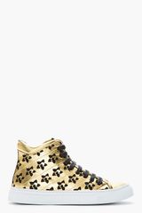 Rupert Sanderson Metallic Gold Leather and Black Suede Diadem Sneakers