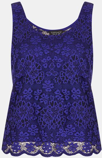 Topshop Sheer Back Floral Lace Tank - Lyst