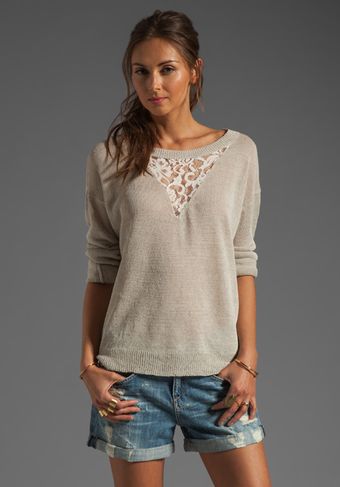 Haute Hippie Pullover Sweatshirt with Lace Inset in Oatmeal Heather - Lyst