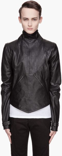 Gareth Pugh Black Leather Zippered Removable Sleeve Bib Jacket - Lyst
