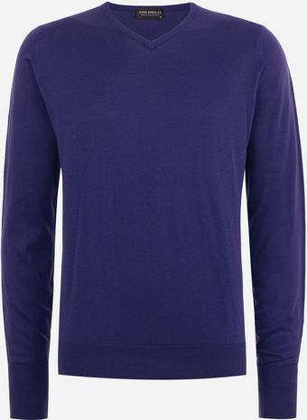 John Smedley Blue Roe Vneck Fine Knit Jumper - Lyst