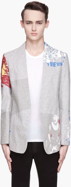 Maison Martin Margiela Heather Grey Blue and Red Printed Artisanal Blazer - Lyst