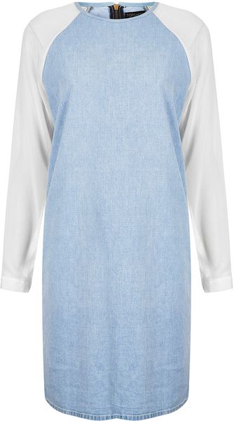 Moto Chiffon Denim Dress - Lyst