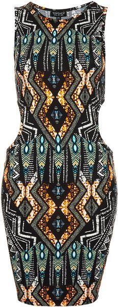 Topshop Tribal Cut-Out Bodycon Dress - Lyst