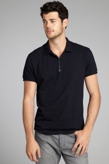 Bottega Veneta Navy Cotton Piqué Zip Neck Polo Shirt - Lyst