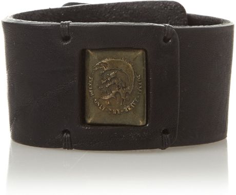 bracelet leather diesel engraved cuff lyst