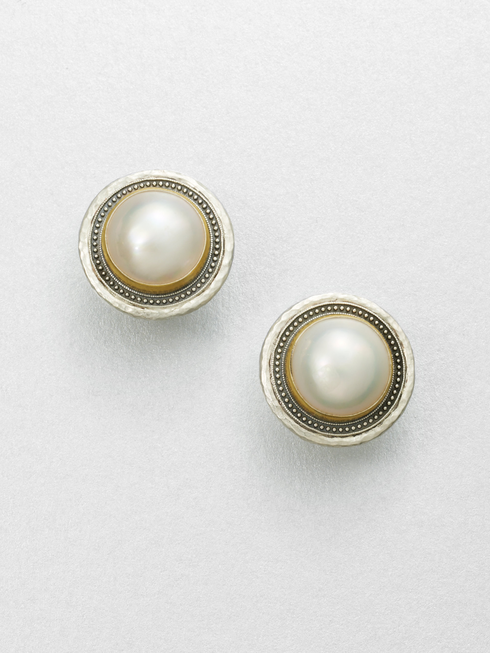 Gurhan White Mabe Pearl  Sterling Silver Button Earrings in Silver