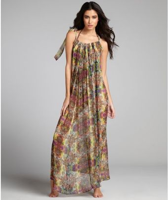 Ondademar Yellow and Purple Printed Silk Chiffon Samba Maxi Coverup - Lyst