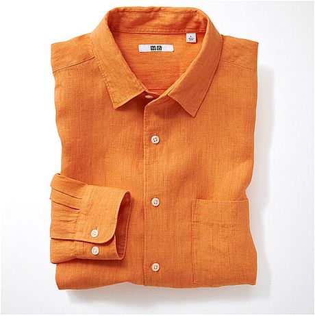 Uniqlo Premium Linen Long Sleeve Shirt B in Orange for Men ...