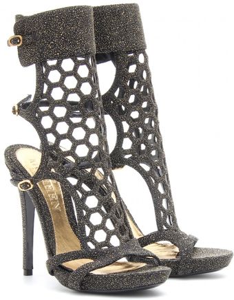Alexander McQueen Perforated Stiletto Sandals with Glitter - Lyst