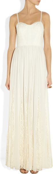 Alice + Olivia Geneva Lace trimmed Silkchiffon Maxi Dress in White | Lyst