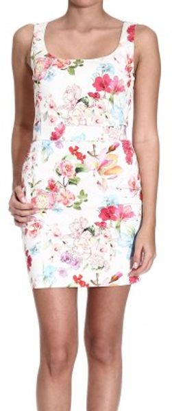 Frankie Morello Floral Print Cotton Sheath Dress With Belt - Lyst
