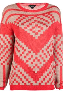 Jen Kao Crew Neck Checkered Sweater - Lyst
