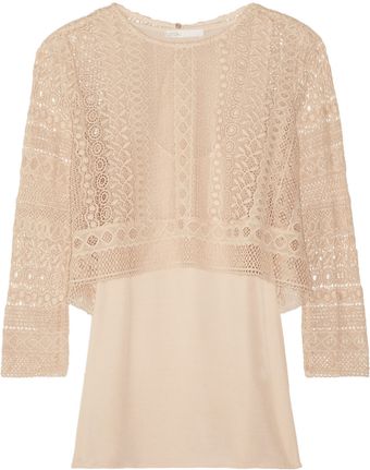 Maje Articho Layered Crochet Knit Cotton and Crepe De Chine Top - Lyst