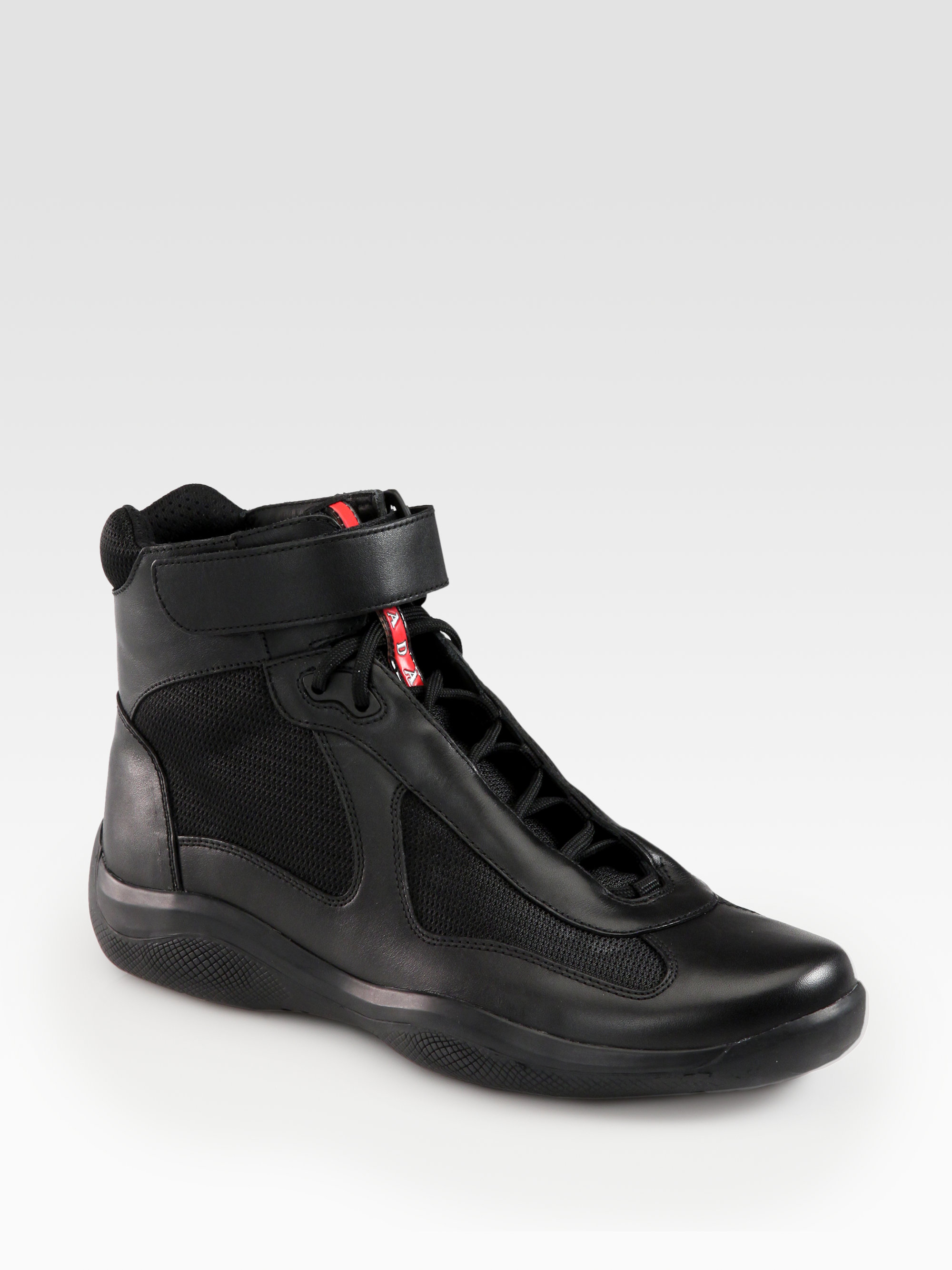 Prada High Top Leather Sneakers In Black For Men Lyst