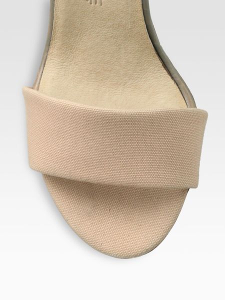 See By ChloÃ© Canvas Leather Ankle Strap Wooden Wedge Sandals in Beige ...