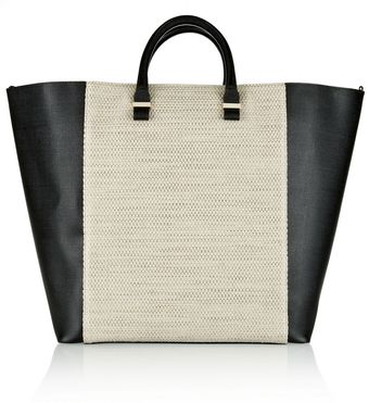 Victoria Beckham Twotone Texturedleather and Wovenlinen Shopper - Lyst