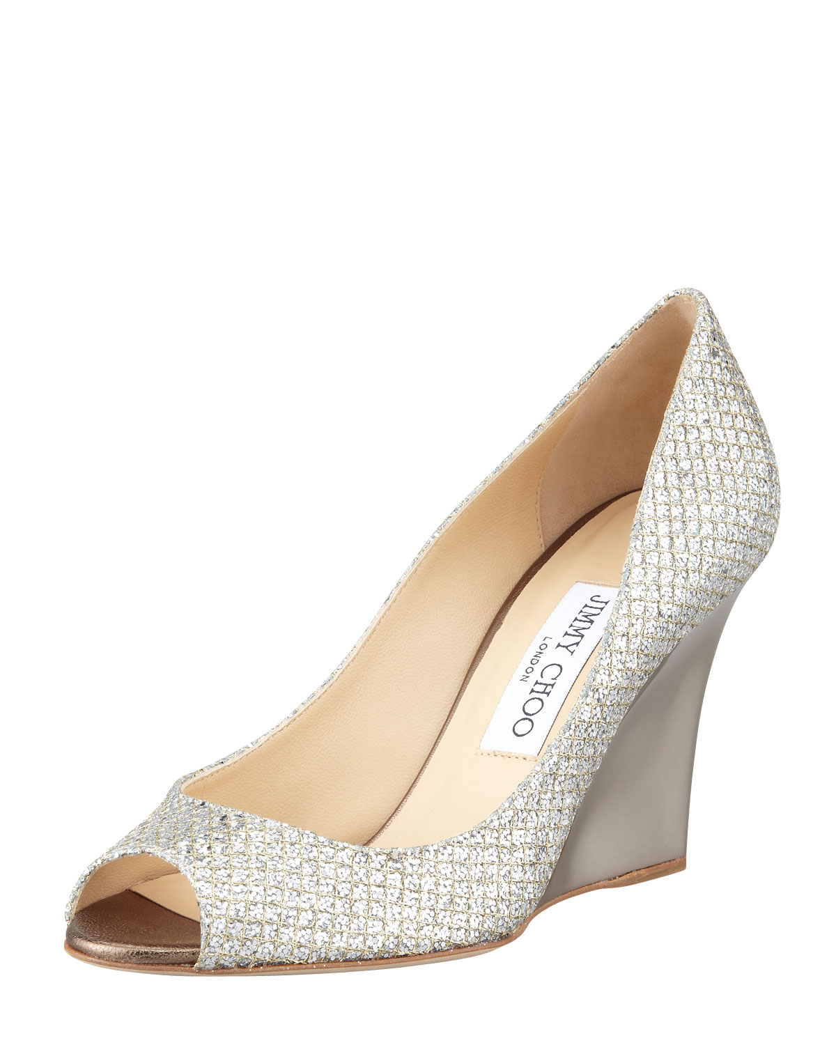 Jimmy Choo Baxen Glitter Mirrored Wedge Pump Champagne in Animal