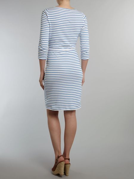 Lauren By Ralph Lauren 34 Sleeve Striped Dress with Rope Belt in Blue (white & navy) | Lyst