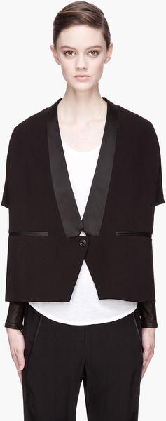 Neil Barrett Black Leather Sleeve A Line Layered Jacket - Lyst