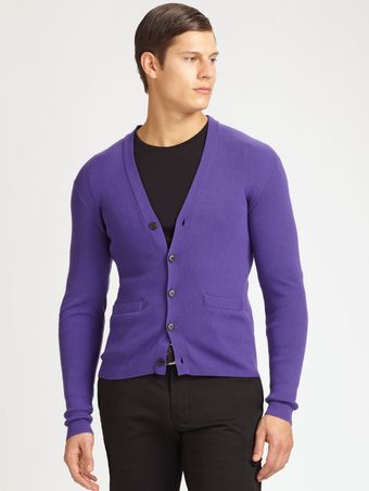 Ralph Lauren Black Label Ribbed Vneck Cardigan - Lyst