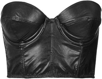 Topshop Strapless Leather Look Corset - Lyst