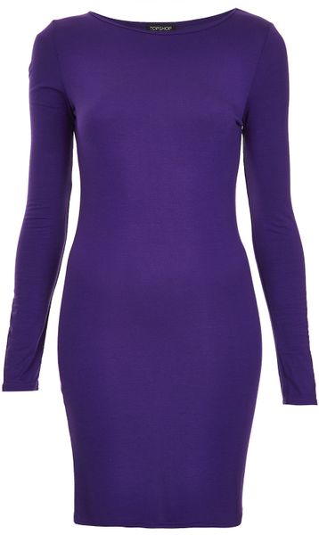 Topshop Plain Jersey Bodycon Dress in Purple (dark purple)