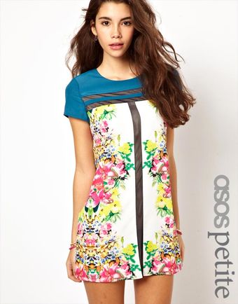 Asos Floral Print Mesh Insert Shift Dress - Lyst