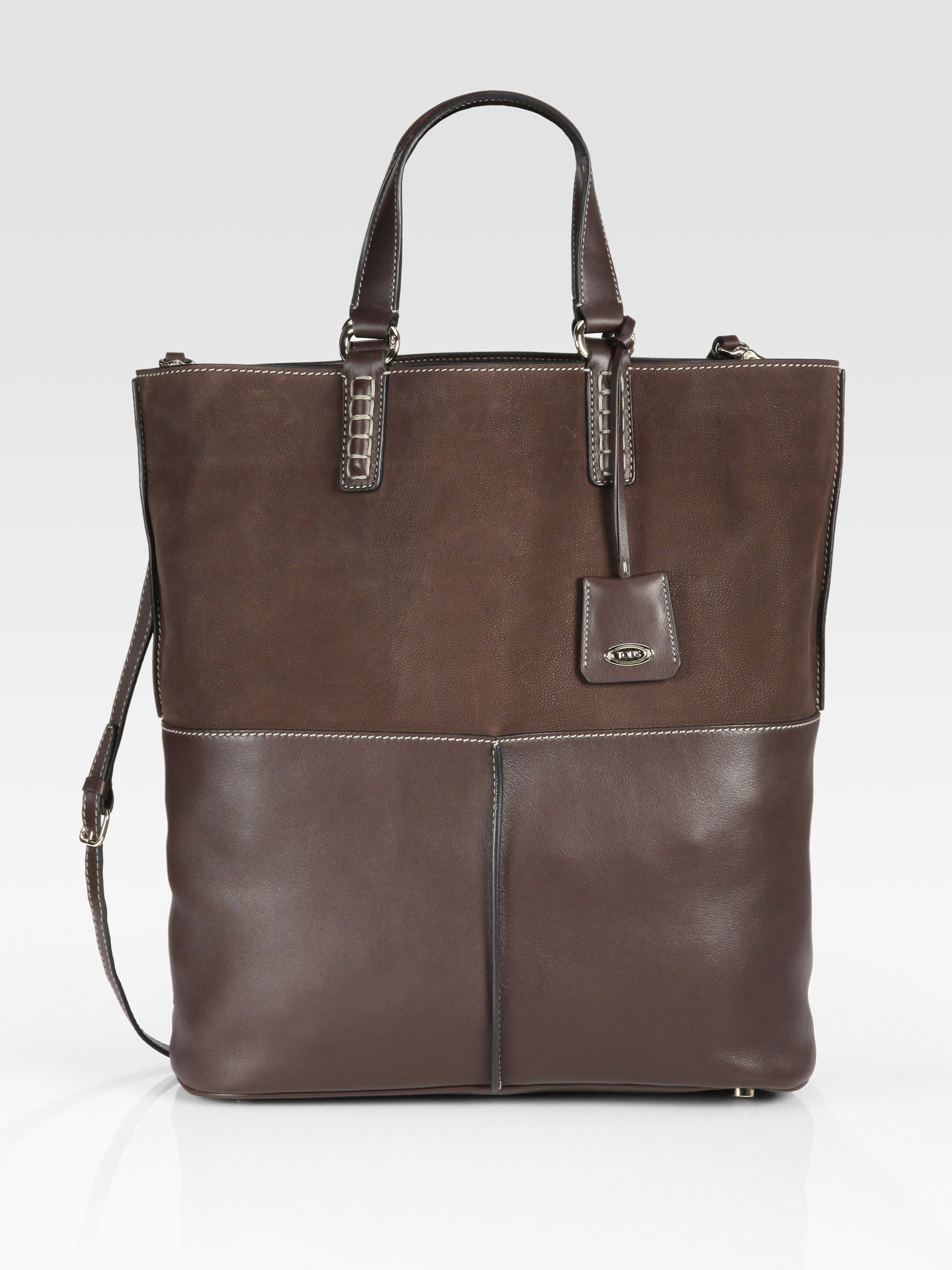 Tod&#39;s Emma Leather Suede Shopping Tote Bag in Brown | Lyst