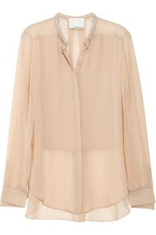 3.1 Phillip Lim Embellished Silkchiffon and Crepe De Chine Blouse - Lyst