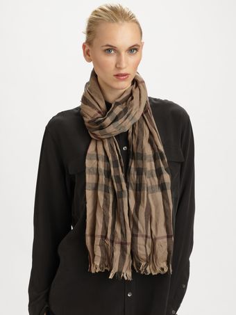 Burberry Crinkle Check Cashmere Scarf - Lyst