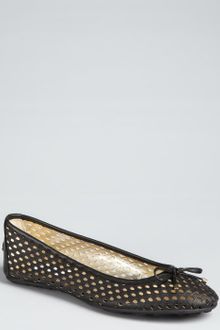 Jimmy Choo Black Perforated Pebbled Leather Bow Walsh Ballet Flats - Lyst