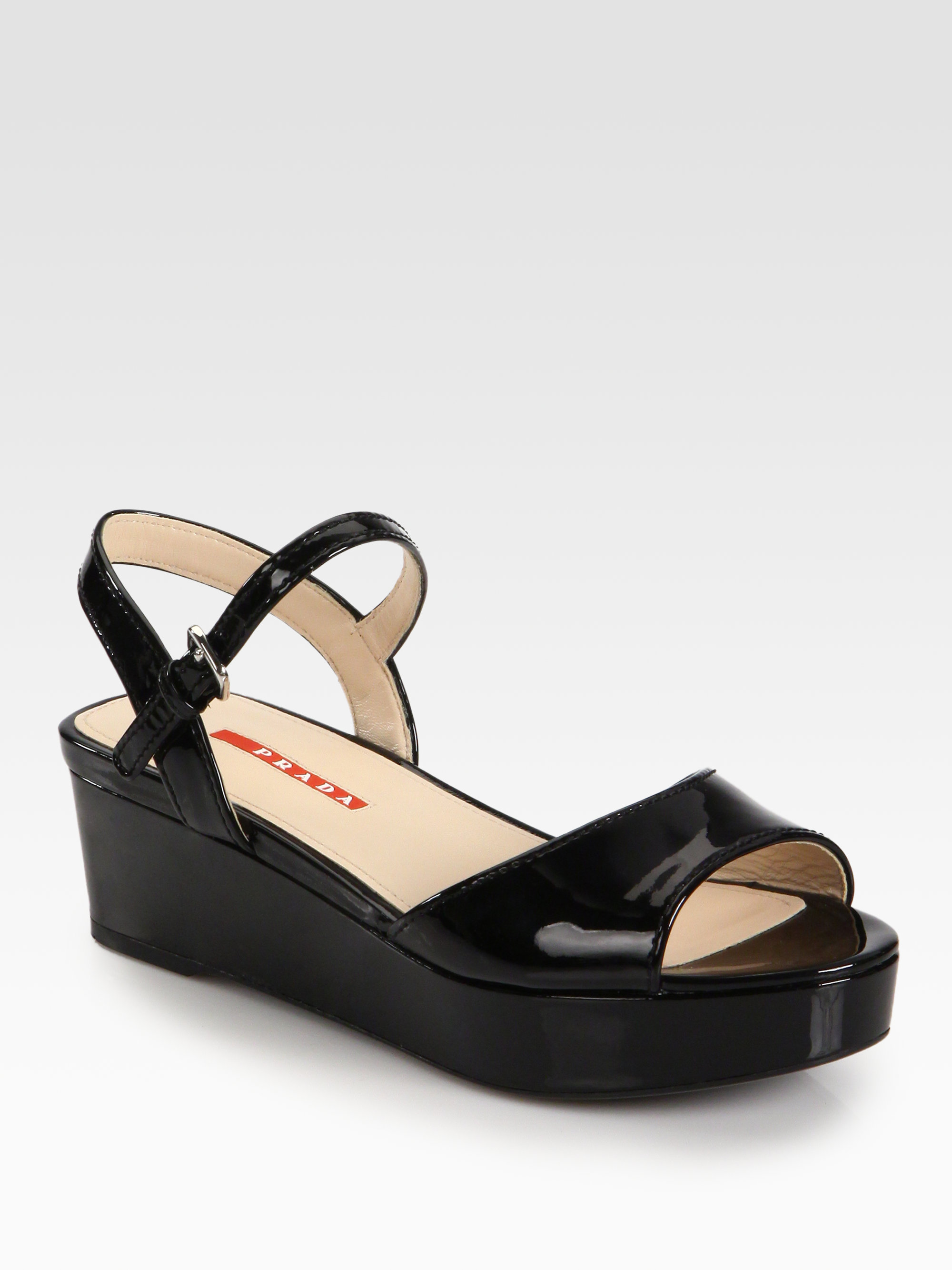 Prada Patent Leather Platform Sandals in Black (nero-black) | Lyst