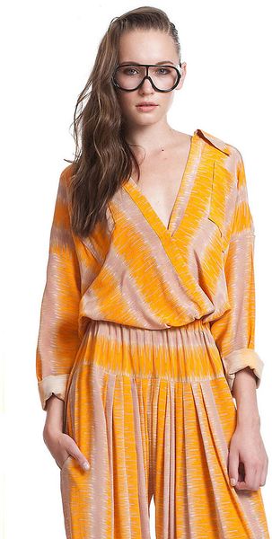 Tracy Reese Longsleeve Printed Surplice Blouse - Lyst
