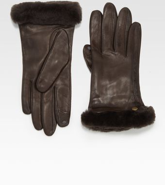 Ugg Classic Leather Shearling Smart Gloves - Lyst