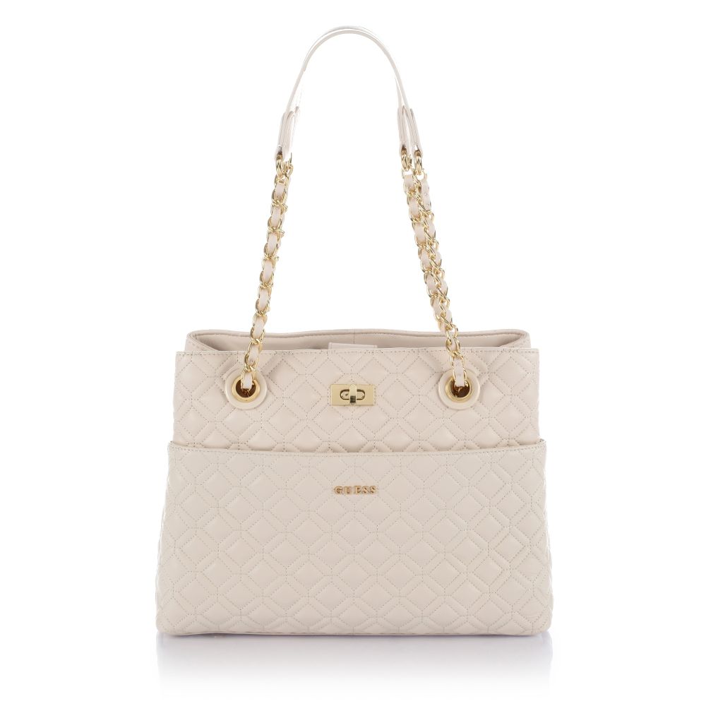 Guess Quilted Leather Tote Bag in Beige (stone) | Lyst