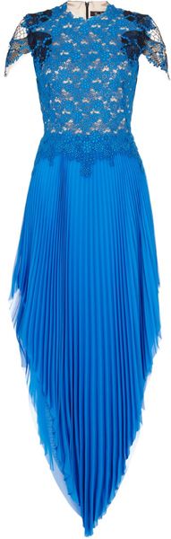 Marios Schwab Blue Lace Pleat Dress - Lyst