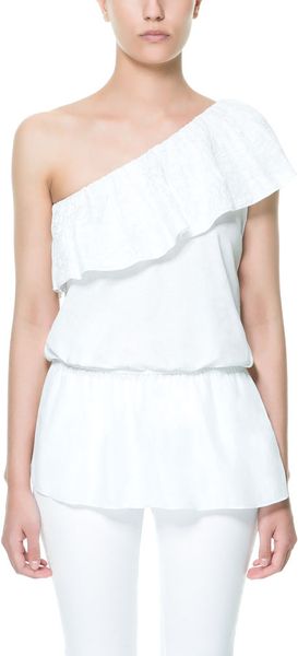 Zara Asymmetric Ruffle Top - Lyst