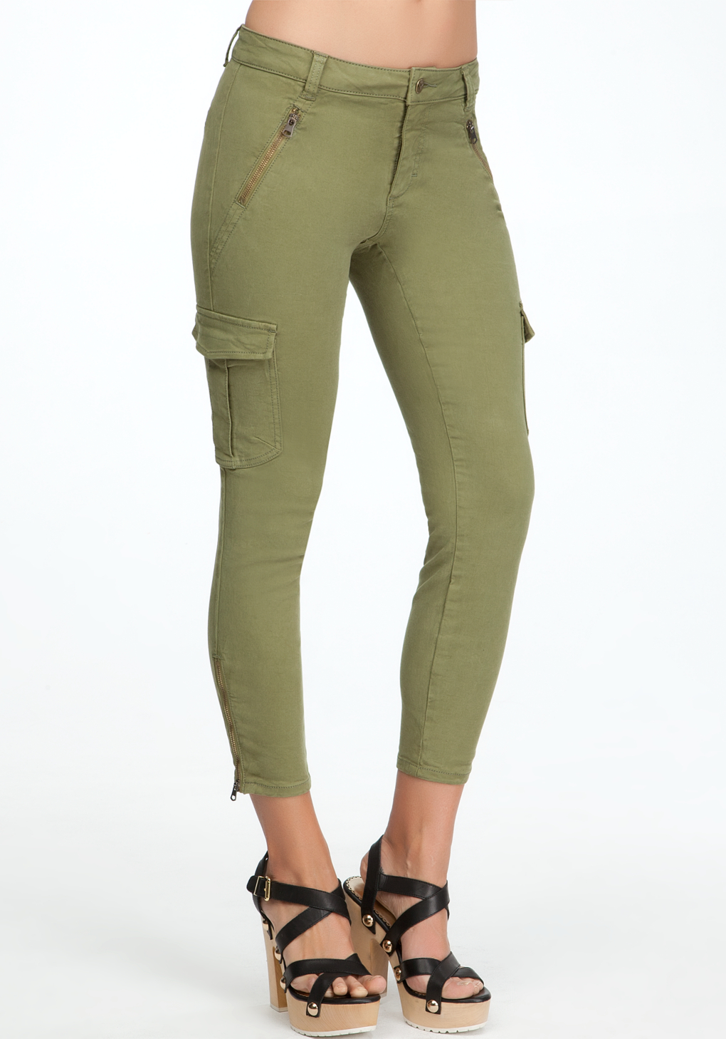 bebe zipper cargo pant in green loden green lyst bebe zipper cargo pant in green loden green lyst