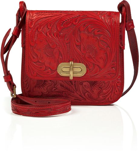 Ralph Lauren Collection Tooled Leather Crossbody Bag in Red | Lyst