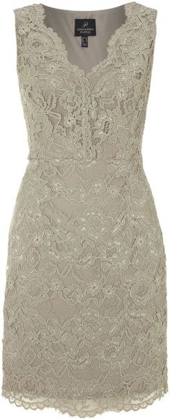 Adrianna Papell V Neck Lace Detail Dress - Lyst