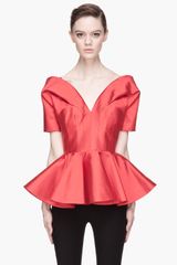 Alexander McQueen Red Silk Sweetheart Peplum Blouse