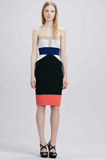 BCBGMAXAZRIA Strapless Colorblock Dress - Lyst