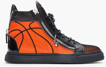 Giuseppe Zanotti Orange Black Leather Basketball Sneakers - Lyst
